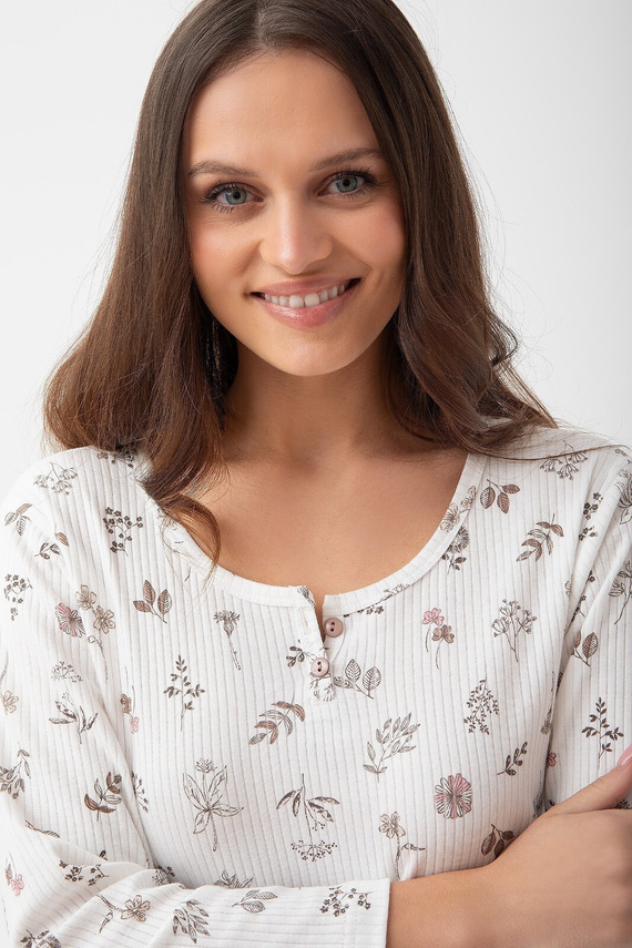 271 Luna ekrü színű hálóing - bordázott pamut, 7/8 ujjú, kényelem és stílus