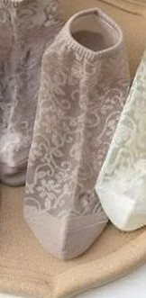 CC-251112 női titokzokni – pamut, hálós, virágmintás beige