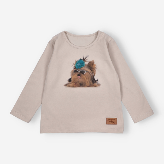 KAR-3004 Lányok hosszú ujjú blúz Lagarto Verde bézs - stílusos, pamut, lengyel gyártmányú