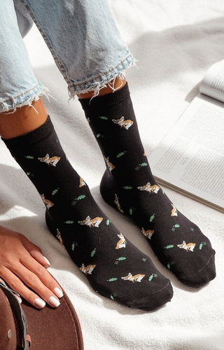 0200-182 Foxes and Leaves Női zokni Milena - pamut - fekete