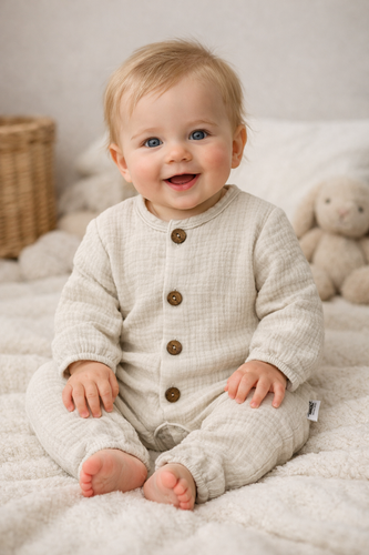 Muszlin pizsama Just Muslin 02235BE Makoma bézs - könnyű, lélegző, 100% pamut