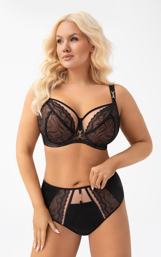 Gorsenia Latika K 976 fekete - csipkés bugyi hálóval és arany csattal