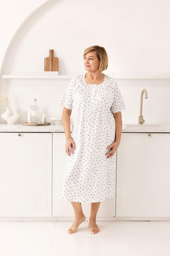 019 Regina hálóing kék - hosszú, pamut, gombos nyakkivágással