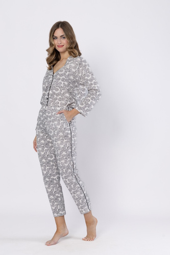 1609 Bronia Leveza pizsama fekete - klasszikus, gombos, hosszú ujjú, hosszú ujjú