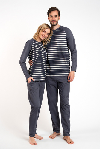 Oda Női pizsama hosszú ujjú, hosszú nadrágos olasz divat - grafit/grafit nyomtatás