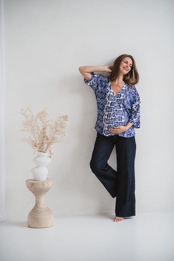 Bahama Mama Kismama kismama blúz Milk&Love print Azul- viszkóz, 3/4 ujjú, túlméretezett