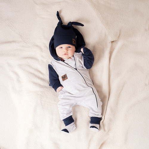 219055 Willy bébisapka Nicol - pamut, sötétkék, dupla csomókkal