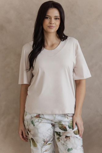 Pizsama 3567 Aphrodite Taro bézs - Női pamut pizsama virágos mintával, ujj 7/8