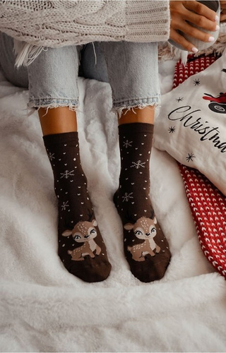 1283-036 Női kis rénszarvas zokni Milena barna - ünnepi, színes, pamutból készült