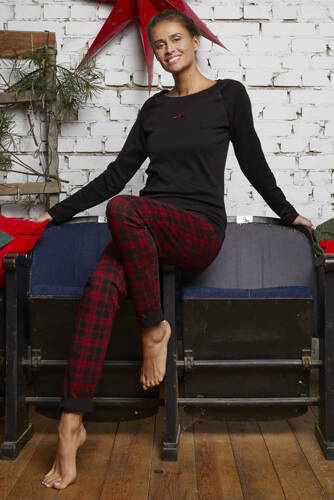 Ordesa Női pizsama hosszú ujjú, hosszú nadrág olasz divat - fekete/print