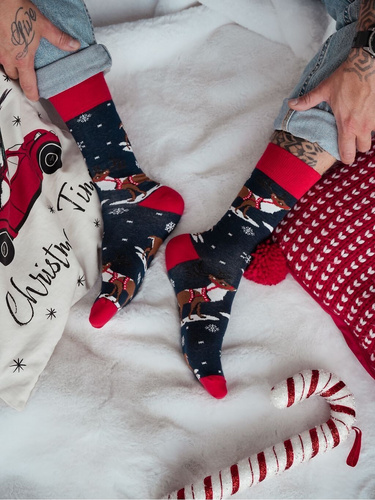 1290-035 Rénszarvas hámmal férfi karácsonyi zokni Milena navy blue