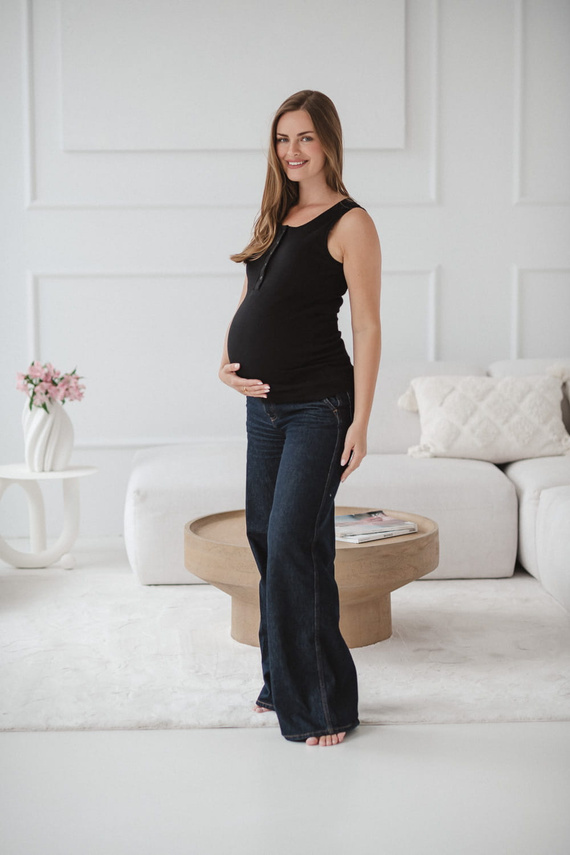 Tummy Terhesség és szoptatás póló - bordázott, pánt nélküli Milk&Love fekete