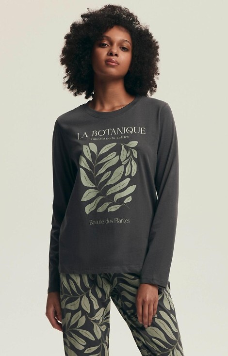 43685 Danna Női pizsama Henderson szürke - pamut, botanikai mintás