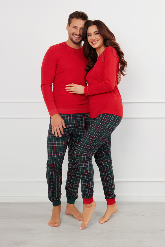 Fogo Férfi pizsama hosszú ujjú, hosszú nadrág olasz divat - piros/print