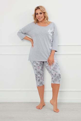 Ibena Női 3/4 ujjú pizsama, 3/4 nadrág Olasz divat - melange/print