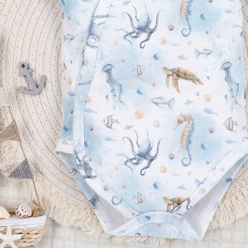 ABN-5443 Sea Of Joy Nini rövid ujjú borítékos body - organikus pamut, babák számára