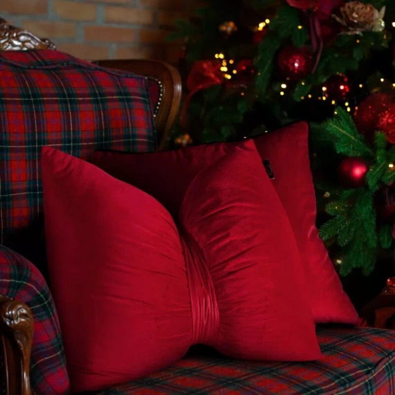Eurofirany karácsonyi párna piros 45x55 - bársony masni