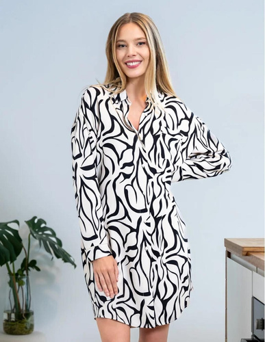 PDK4800-003 Moraj krémszínű hálóing - viszkóz, hosszú ujjú, gombos, gombos