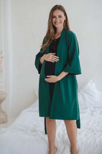 Milk&Love kismama köpeny üvegzöld - pamut elasztánnal, kényelmes, 7/8-as ujjú, pamut, elasztánnal