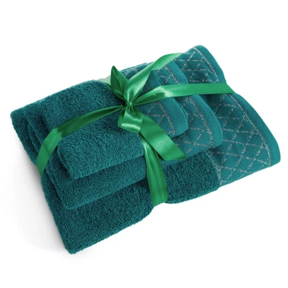 Eurofirany törölköző szett 3 részes puha nedvszívó prémium törölköző Layla dark turquoise
