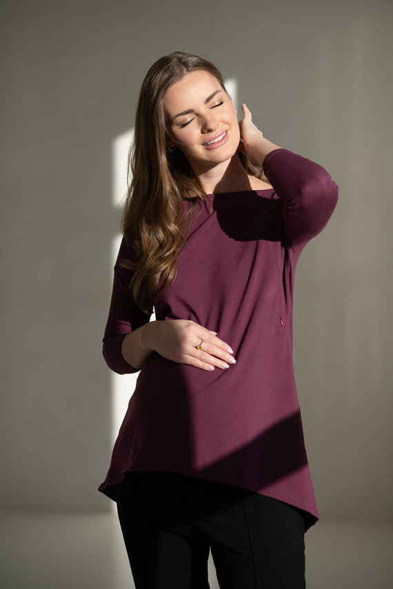 Mommy Kismama és szoptatós tunika Mauve Wine Milk&Love - oversize blúz rejtett cipzárakkal, Öko-Tex pamut