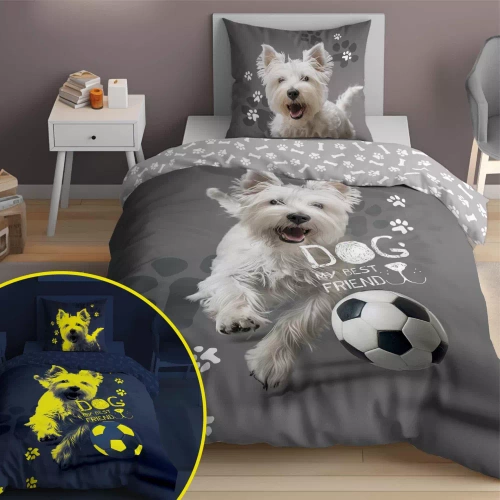 5205 A Fluo 40 Pościel bawełniana świecąca w ciemności Pies piłka Detexpol