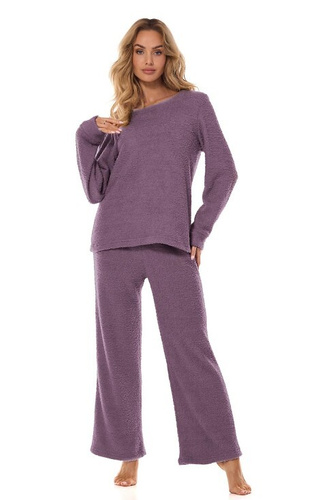 2414 Női Homewear L&L ametiszt szett - blúz és nadrág puha kötött anyagból