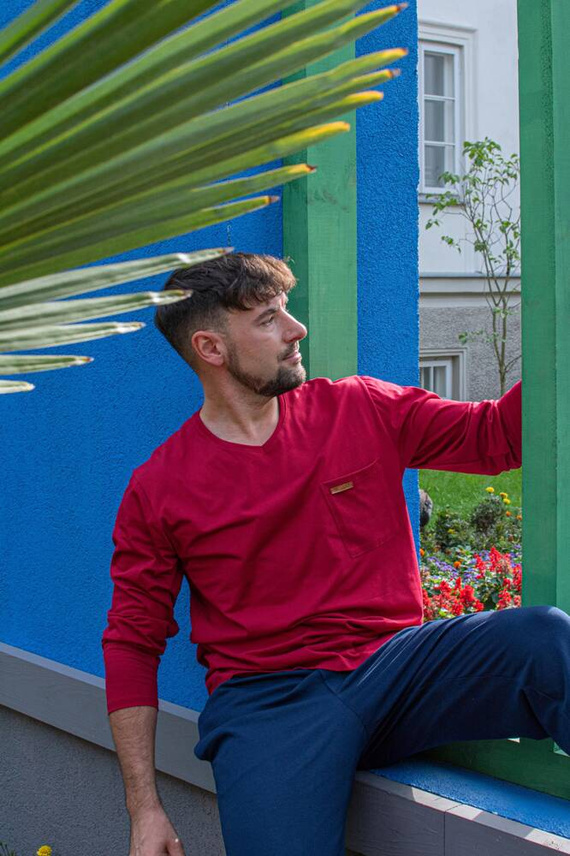 683 Kevin Forex Férfi pizsama - bordó - tengerészkék