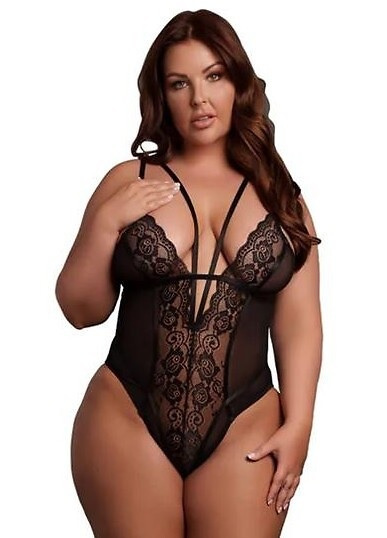 Body AMR006 Amour Le Désir csipkés plus size body XL-4XL fekete