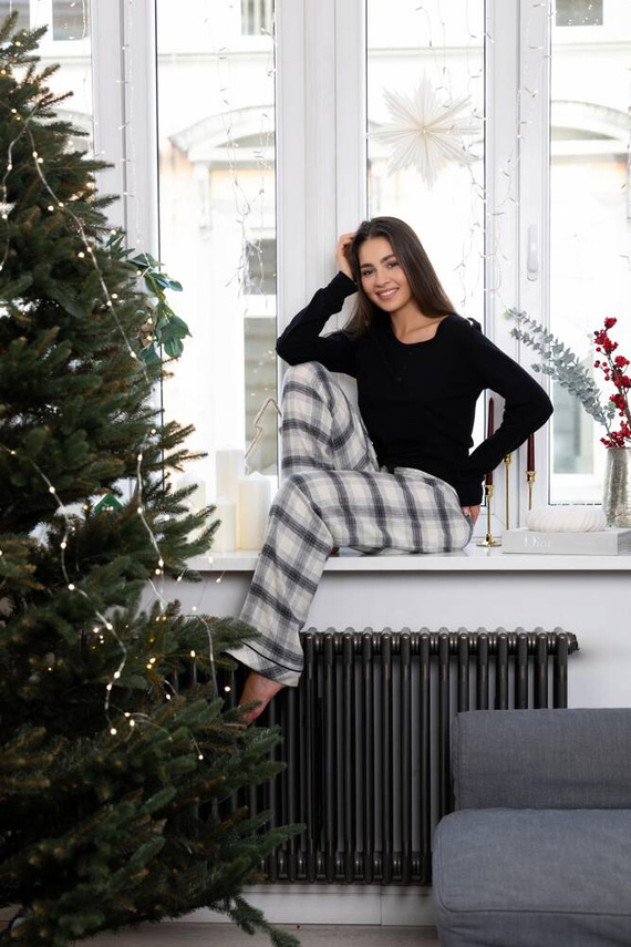 Blanche női flanel pizsama Sensis - fekete