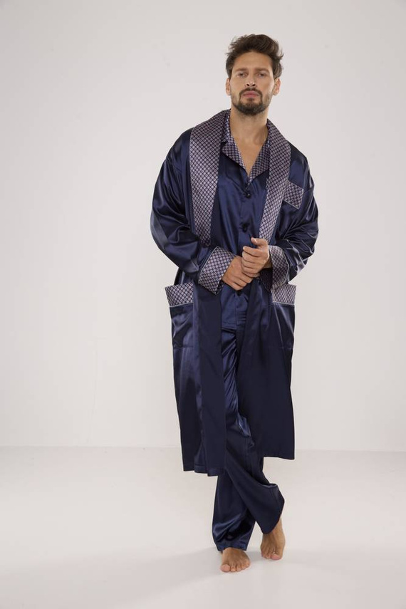 939 Férfi szatén pizsama - tengerészkék