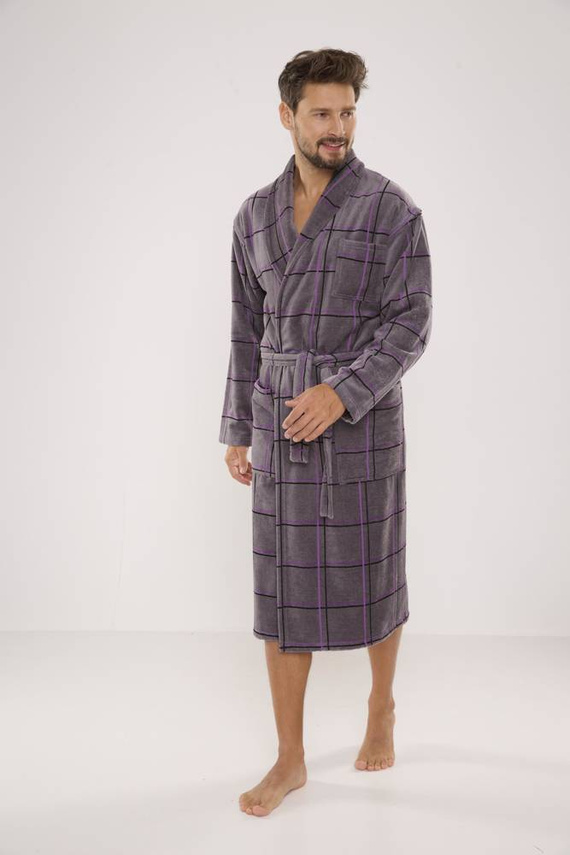 803 / 819 Twin Forex férfi frottír háziköntös - szürke, lila kockás (szürke kockás)
