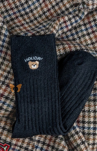 YN5035 Női meleg zokni Magnetis fekete- bordázott applikációval