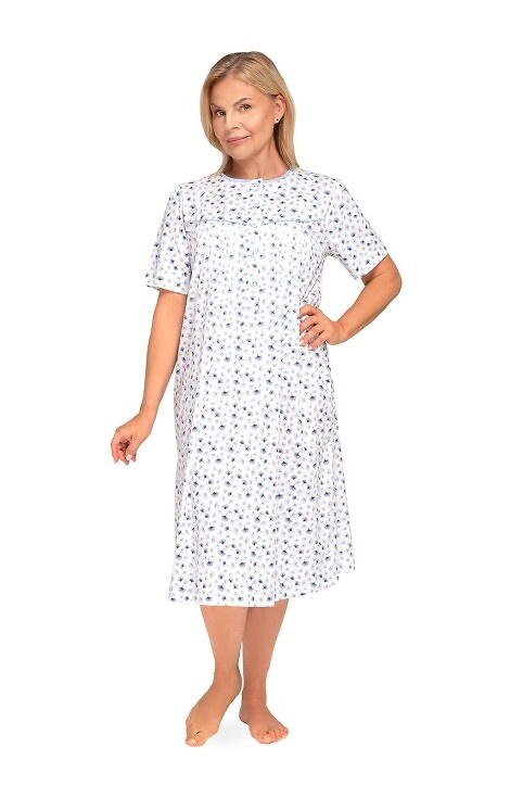 203 Bogna I Női hálóing Martel 32 kék pamut, rövid ujjú, kigombolható