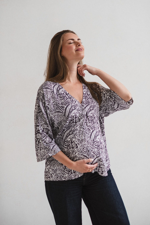 Bahama Mama Milk&Love kismama blúz trópusi mintával, viszkóz, 3/4 ujjú, oversize