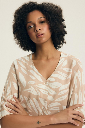 Henderson Dextra női pizsama 43688 barack-vizsó, zip-up, 3/4, virágmintás, 3/4-es, virágmintás