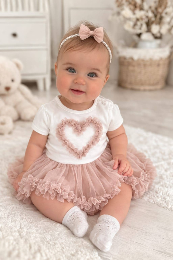 Mia Bambarillo baba body ruha tüll szoknyával elegáns kényelmes beige