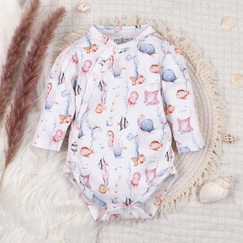 ABN-5471 Underwater World Nini hosszú ujjú boríték body - organikus pamut, csecsemőknek