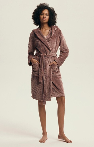 43602 Devyn Női kapucnis köntös Henderson mahagóni - rövid, meleg, bársony, velúr