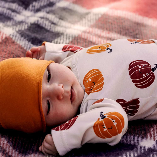 Eevi Halloween felhúzható bébi bodysuit - ekrü, tök, pamut