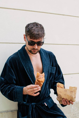 712 Velúr férfi köntös De lafense - tengerészkék