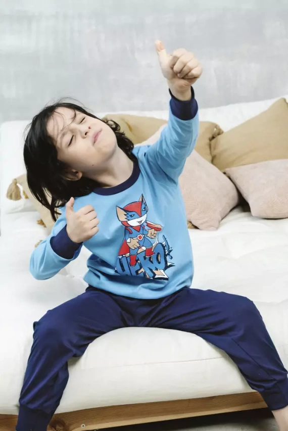 Remek Fiú pizsama hosszú ujjú, hosszú nadrág olasz divat - kék