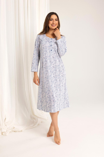 Női hálóing Regina 017 kék - pamut, hosszú ujjú, kényelmes és klasszikus