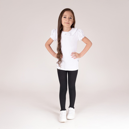 141523 Nicol bordázott lány leggings - pamut elasztánnal, fodros, fekete