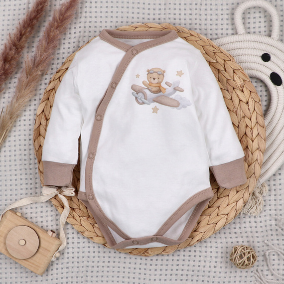 ABN-5502 Sky Journey Nini ekrü borítékos bodysuit | Organikus pamut újszülött babáknak