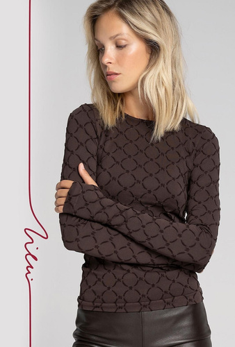 Női Zien 43154 Seamless Monogram Gatta blúz - mokka színű varrás nélküli prémium blúz Zien monogrammal és meghosszabbított ujjakkal