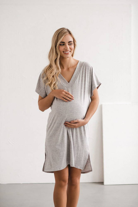Moon wiskozowa koszula nocna ciążowa i do karmienia Milk&Love jasny szary melanż