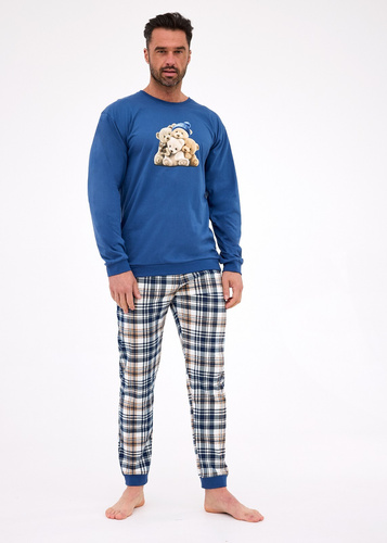 115/292 Cornette Bears férfi pizsama | Pamut, mackó mintás, farmer színű, bordás mandzsettával, bordázott mandzsetta