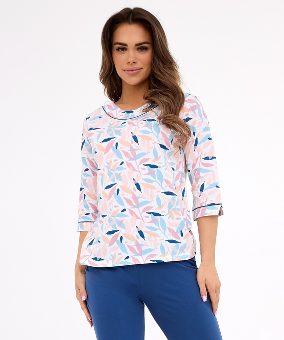 Amelia 732/452 Cornette női pizsama nib kék - pamut, 3/4 ujjú, kényelem és stílus