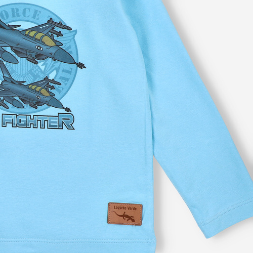 KAR-1014 Fiú hosszú ujjú blúz Lagarto Verde kék - pamut elasztánnal, lengyel gyártmány, lengyel gyártás